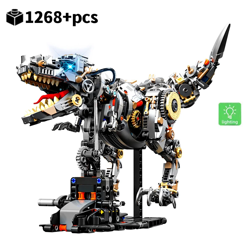 

STEM Creative Jurassic Mechanical Dinosaur Building Blocks T-Rex Glow-in-the-Dark Model Assembly Toy Gift for Boys and Children