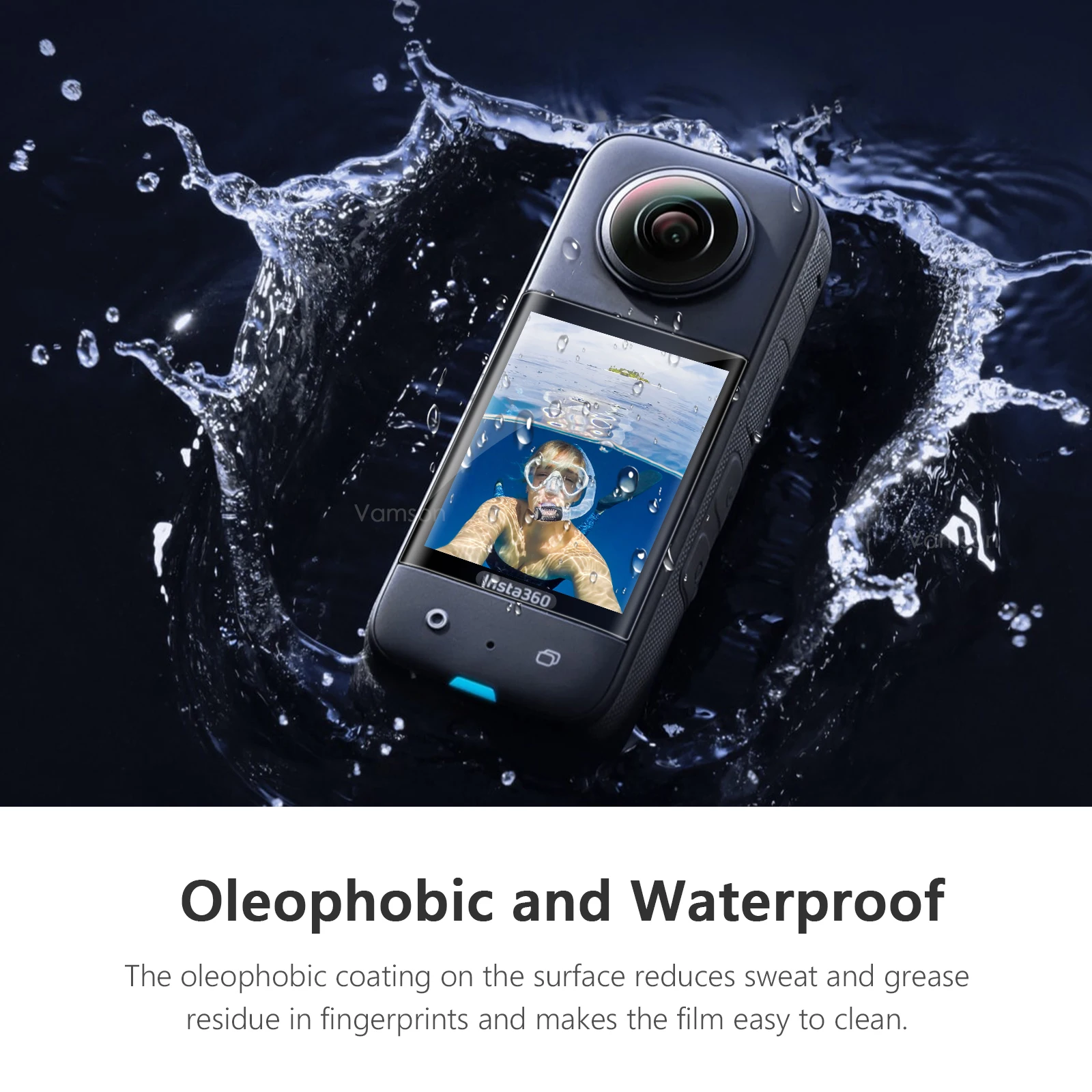 Vamson Insta360 X3 강화 유리 필름, 3D 곡선 화면 보호기, 스크래치 방지 HD Insta360 액션 카메라 액세서리, VP725