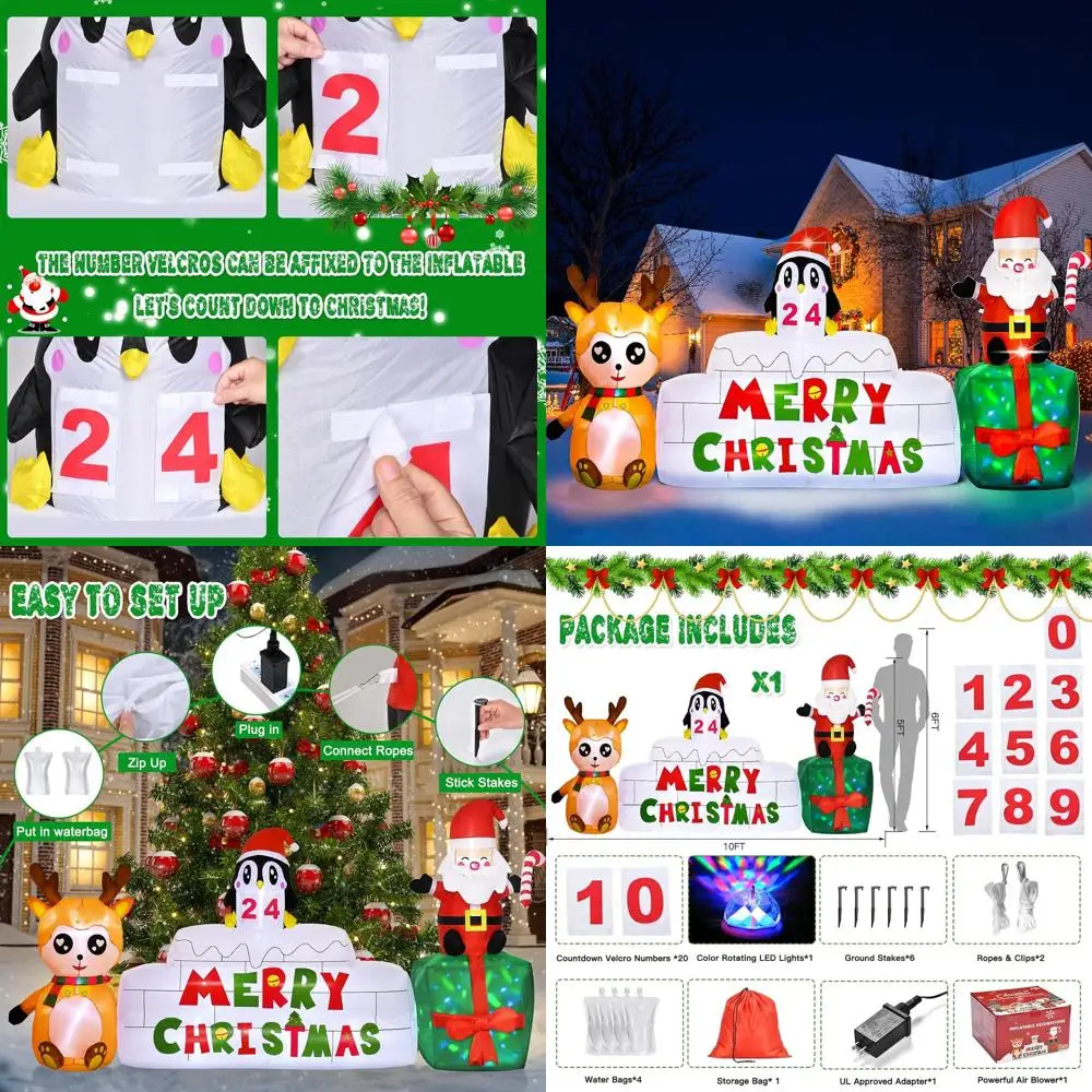 

Рождественские надувные игрушки высотой 12 футов со светодиодной подсветкой: Санта-Клаус, олень и многое другое для праздничного декора газона