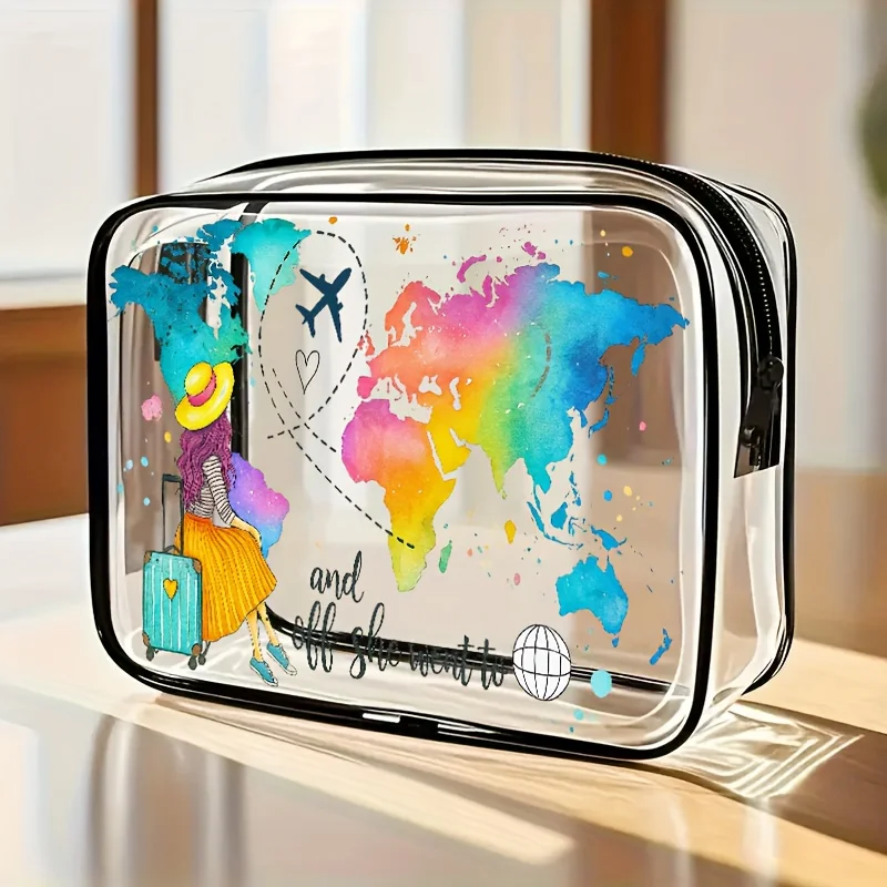A Beautifully Designed Large-Capacity PVC Makeup Bag with A Zipper Closure - A High-Quality Travel Toiletry Storage Pouch, Light