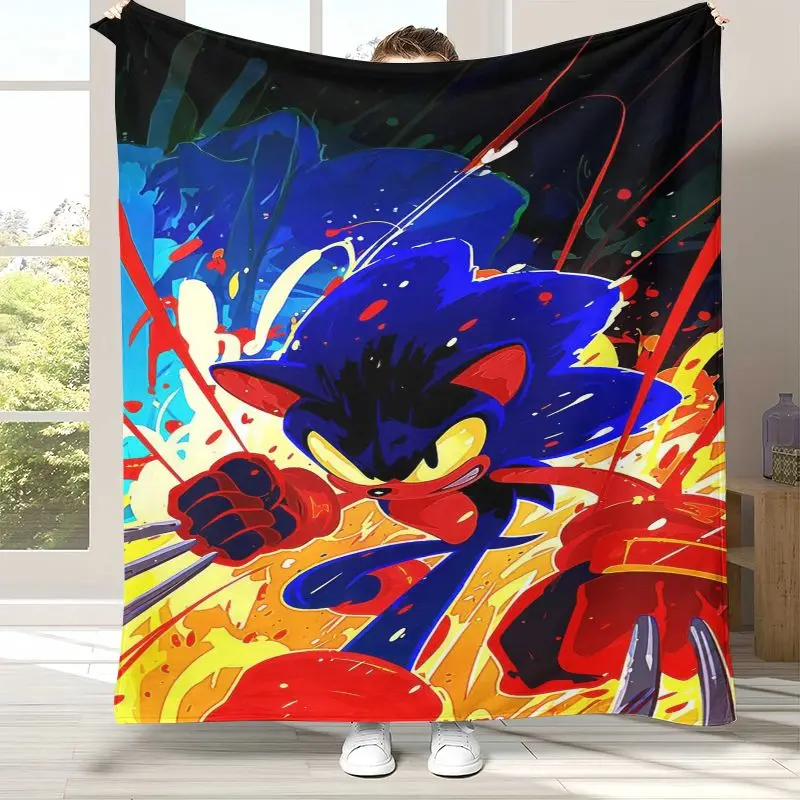 Cartoon S-Sonic Rings K-Knuckles Game Flannel Throw Blanket,Cozy Warm Blanket for Bed,Sofa,Living Room,Picnic,Camping,Home Decor