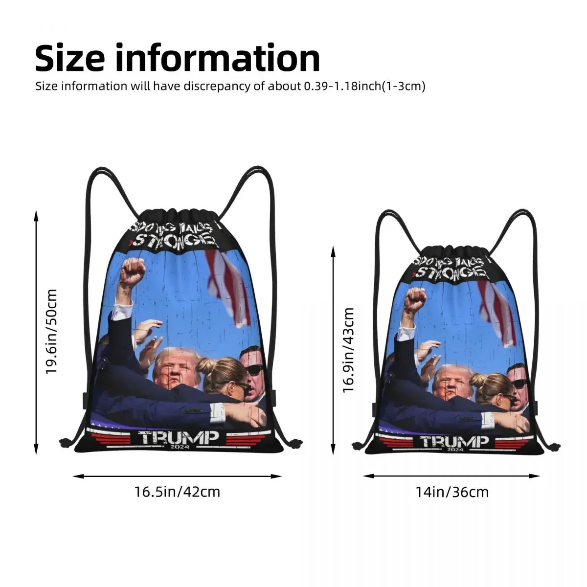 Shooting Makes Me Stronger Trump 2024 Drawstring Backpack Gym Sports Sackpack Support Trump For President String Bag for Travel