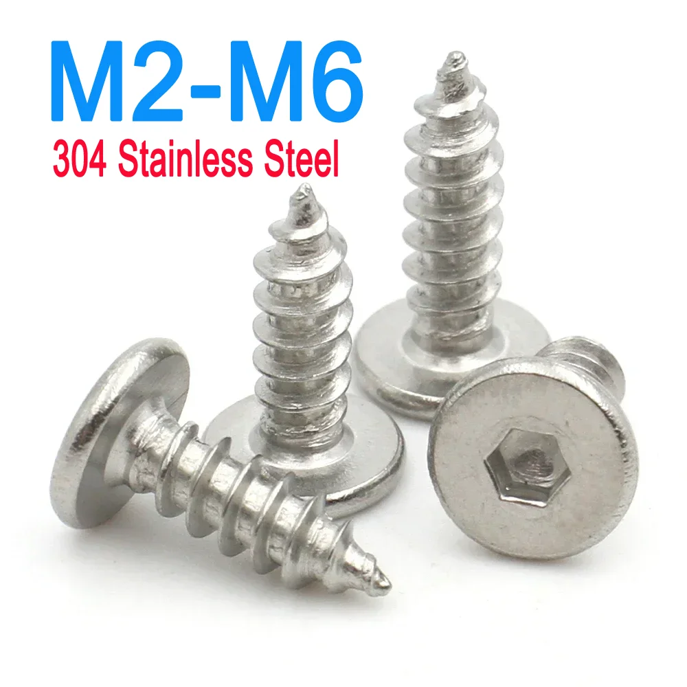 M2 M2.6 M3 M4 M5 M6 CM 304 Stainless Steel Hex Hexagon Socket Super Low Ultra Thin Flat Head Self Tapping Screw 10/20/50/100pcs