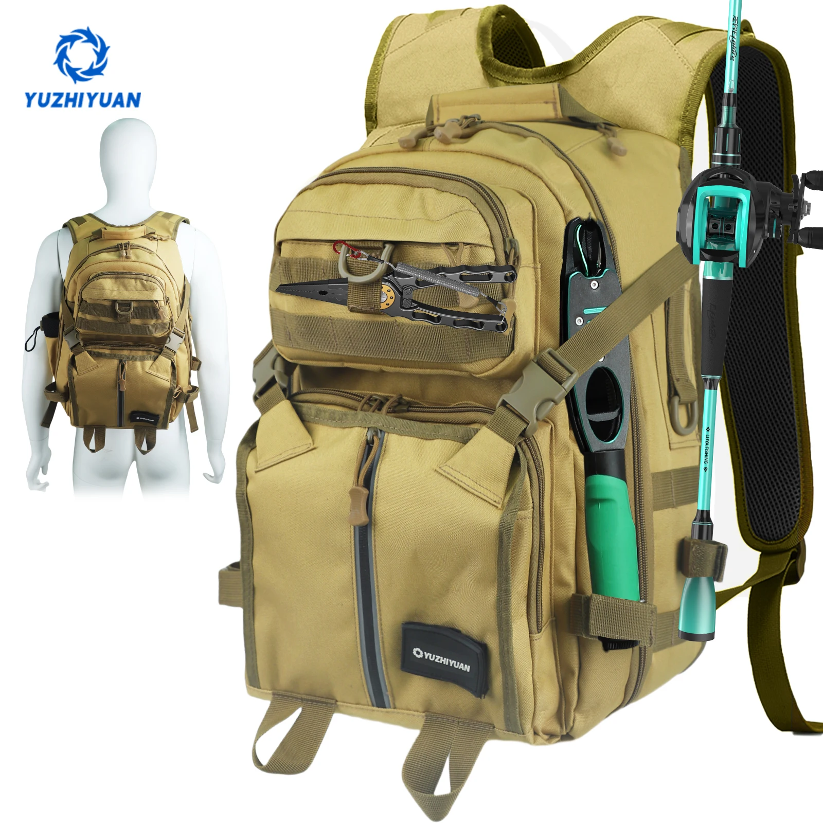 

Waterproof Fishing Backpack with Rod Holder Multipurpose Tackle Storage Bag Oxford Cloth Outdoor Bag for Angling