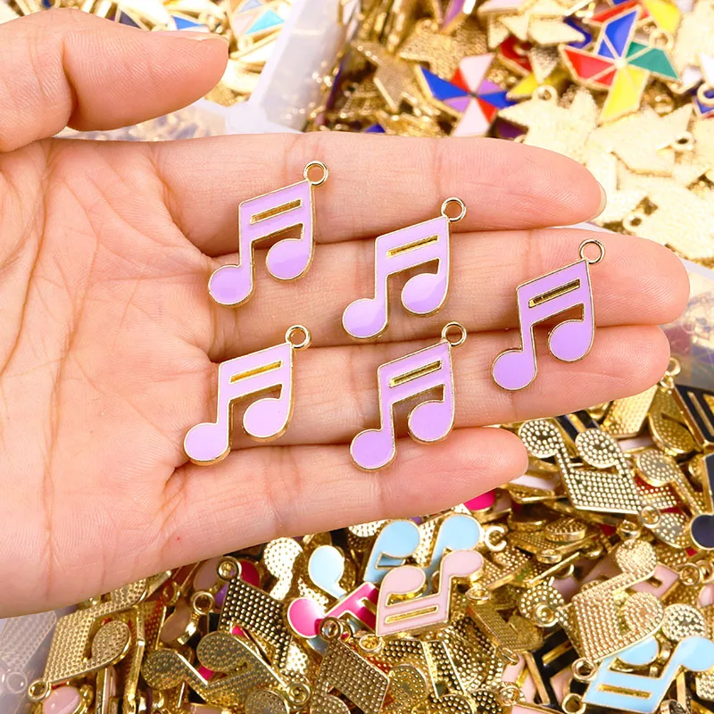 20pcs 18*15mm Alloy Colourful Enamel Musical Note Pendants Oil Drip Music Charm for Jewellery Making DIY Keychain Earrings Craft