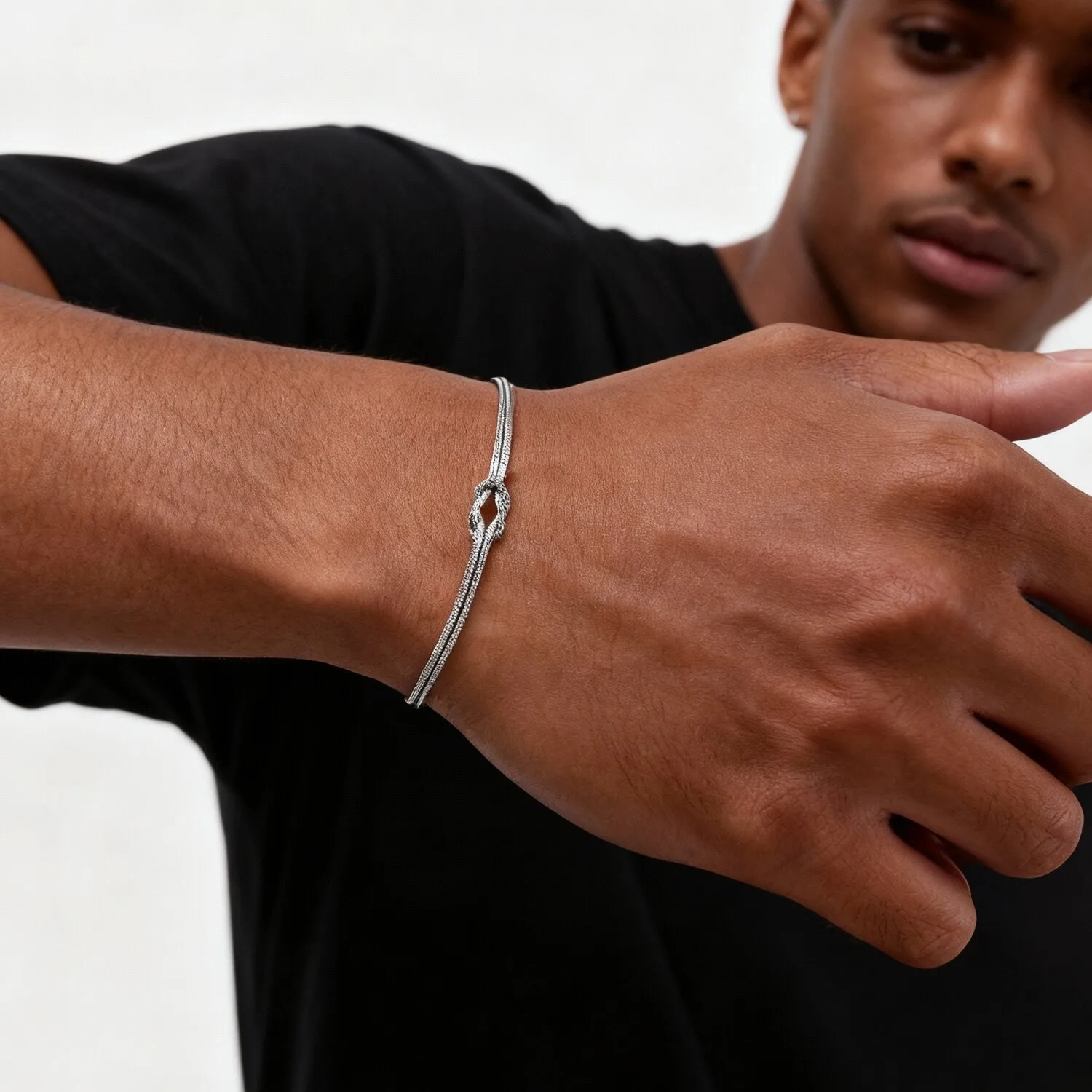 العصرية الحب عقدة أساور للزوجين الرجال النساء، الفولاذ المقاوم للصدأ 2 طبقات ثعبان سلسلة معصمه، هدايا الذكرى عيد الحب #2