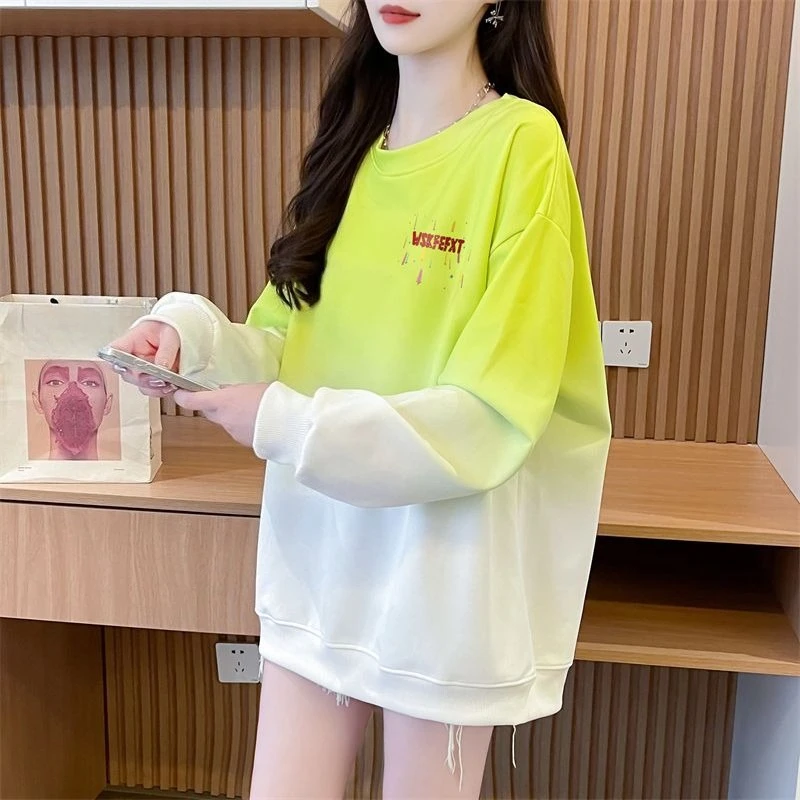 

Женские толстовки с градиентным цветным принтом, корейская модная одинаковая одежда, красивый спортивный пуловер с длинными рукавами, эмо 2000-х годов, женский топ