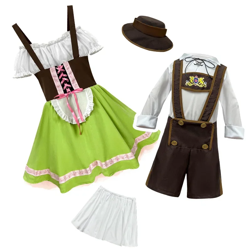 

Octoberfest Costume for Kids Girl Boy German Bavarian Traditional Dirndl Dress Hat Men Halloween Maid Waiter Cosplay Stage Wear