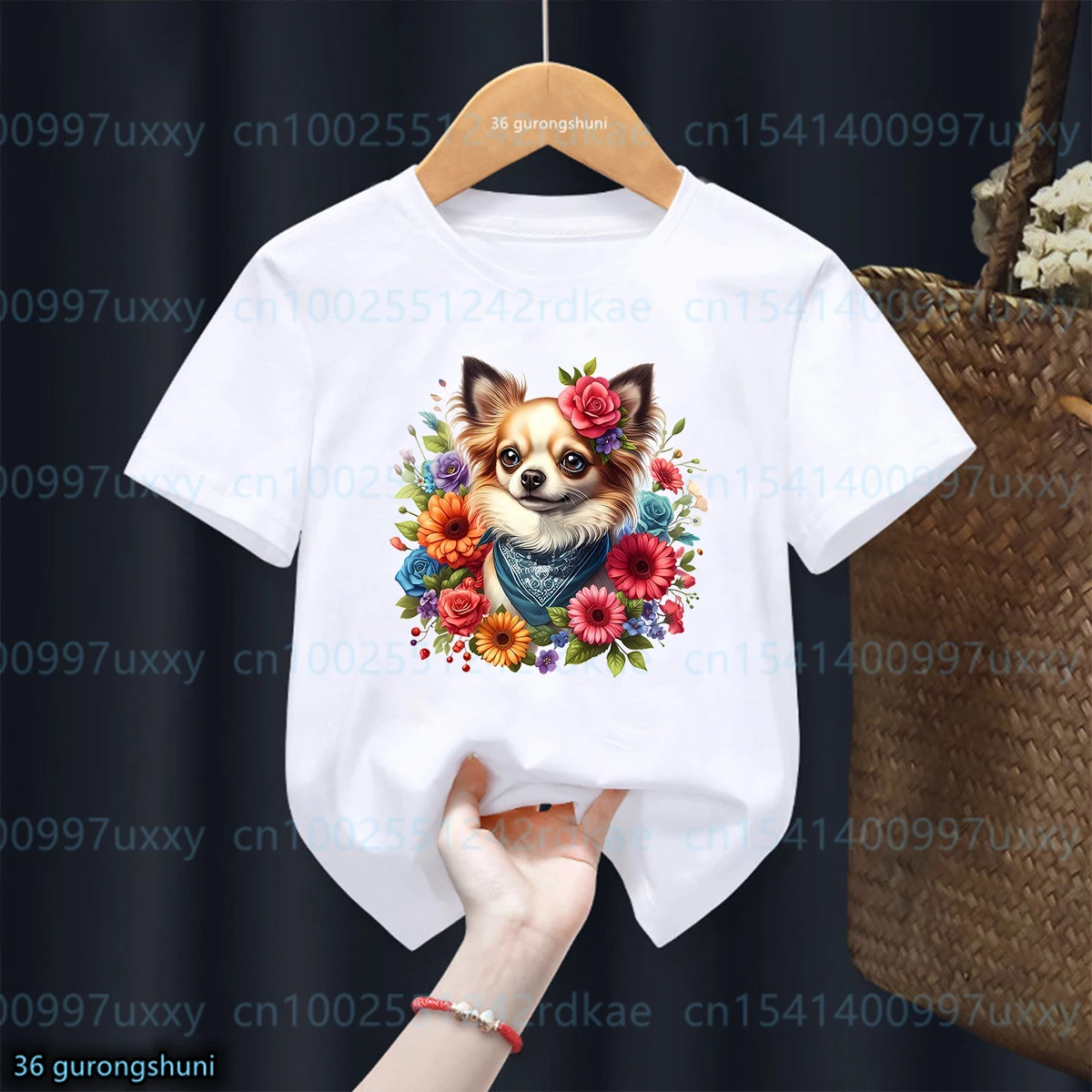 An English Cocker Spaniel With Beautiful Colored Flowers Dog Print Girl T-Shirt Cute Toddler Tshirt Summer Boy T-Shirt White Top