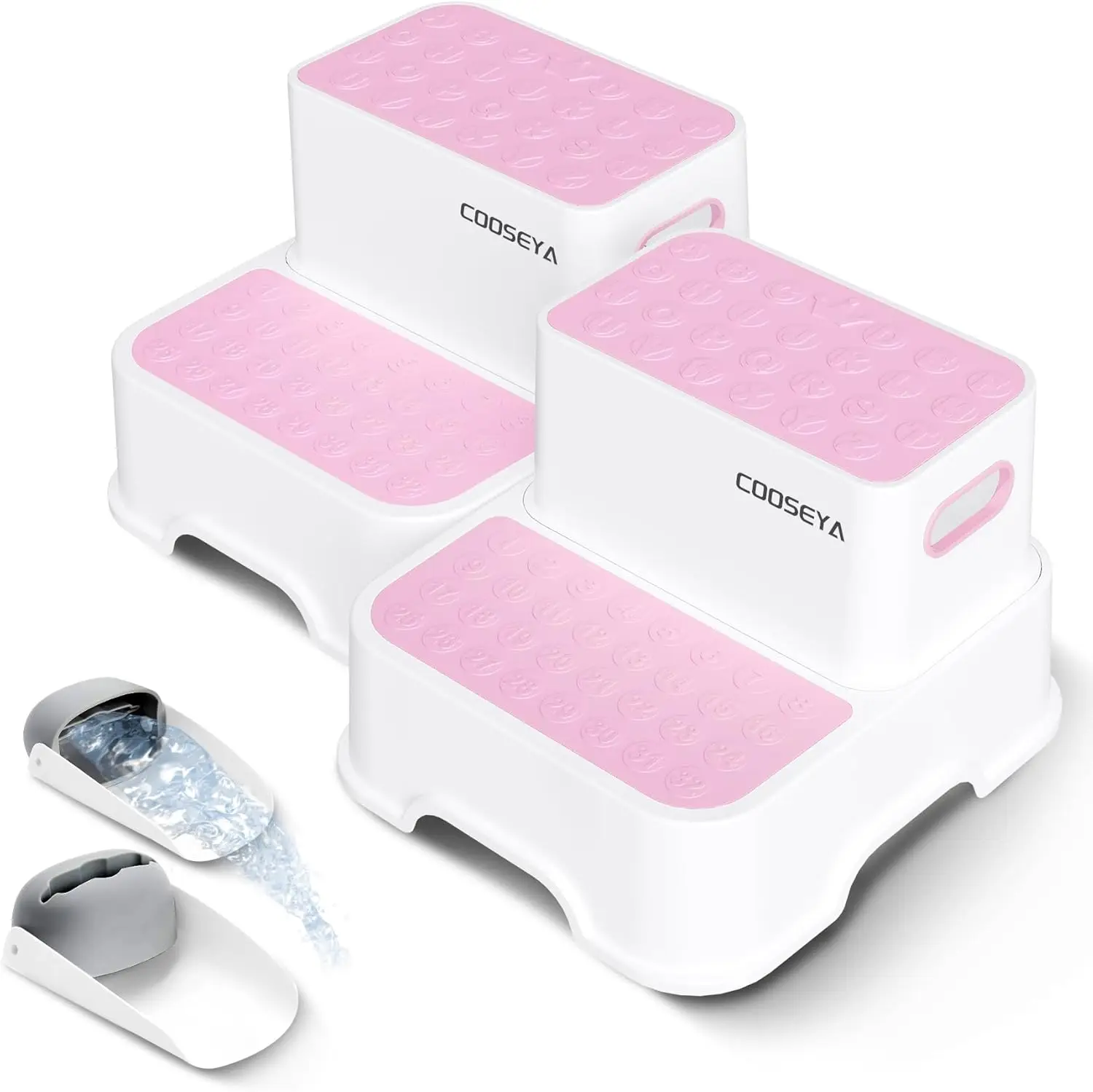 

Kids' No-Slip Double Step Stool for Bathroom Sink and Potty Training, Lightweight and Durable (2 Packs, Pink)