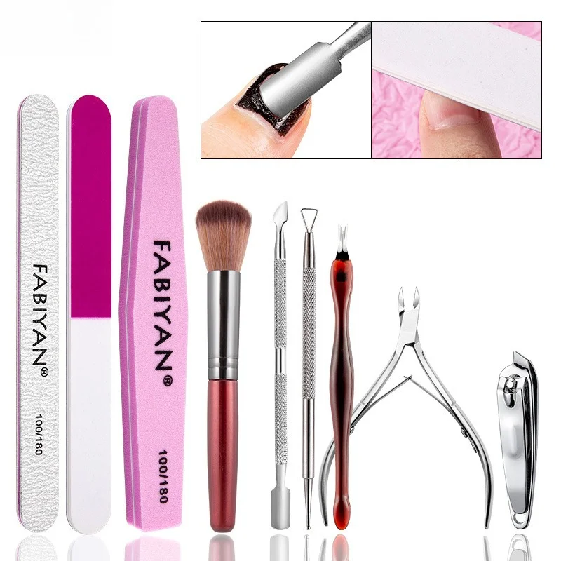 Ensemble de coupe d'ongles en acier inoxydable, bande de polissage en éponge, lime à ongles, bande de polissage, coupe de peau morte et outil d'élimination des ongles