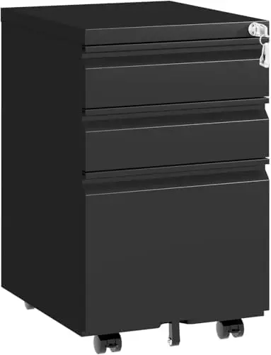 3 Drawer File Cabinet with Lock,Under Desk Filing Cabinet for Home Office Storage Letter/Legal/A4,Mobile Steel Cabinets