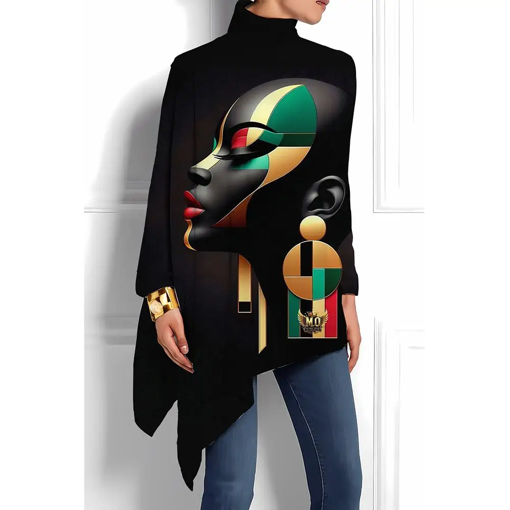 2025 New Women's Artistic High-Neck Top Street Retro Style Casual Everyday Loose Long Sleeve Autumn's Unique And Stylish Item