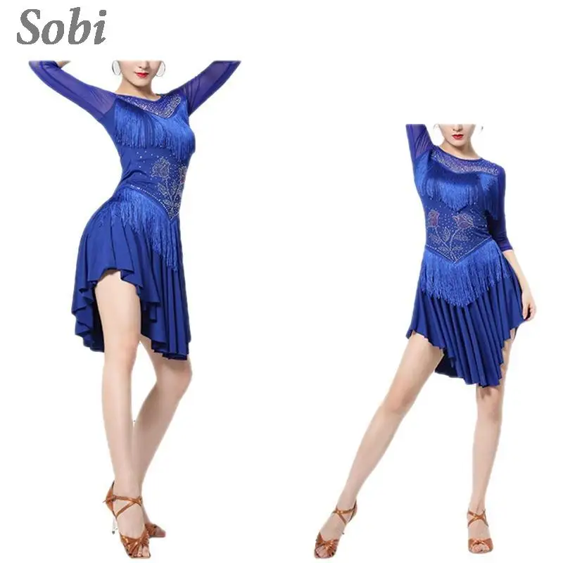 Women Tassel Latin Dance Dress Fringe Flapper Samba Costumes Latin Dance Group Performance Dress Ballroom Tango Salsa Clothes