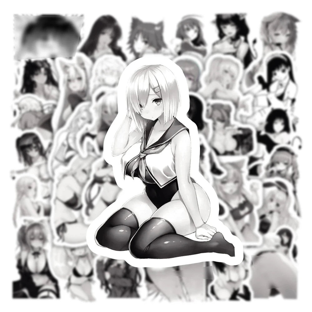 10/30/50/100pcs Anime Sexy Girl Hentai Sticker Black White Graffiti Decals DIY Suitcase Laptop Car Waifu Sticker Toy for Adult