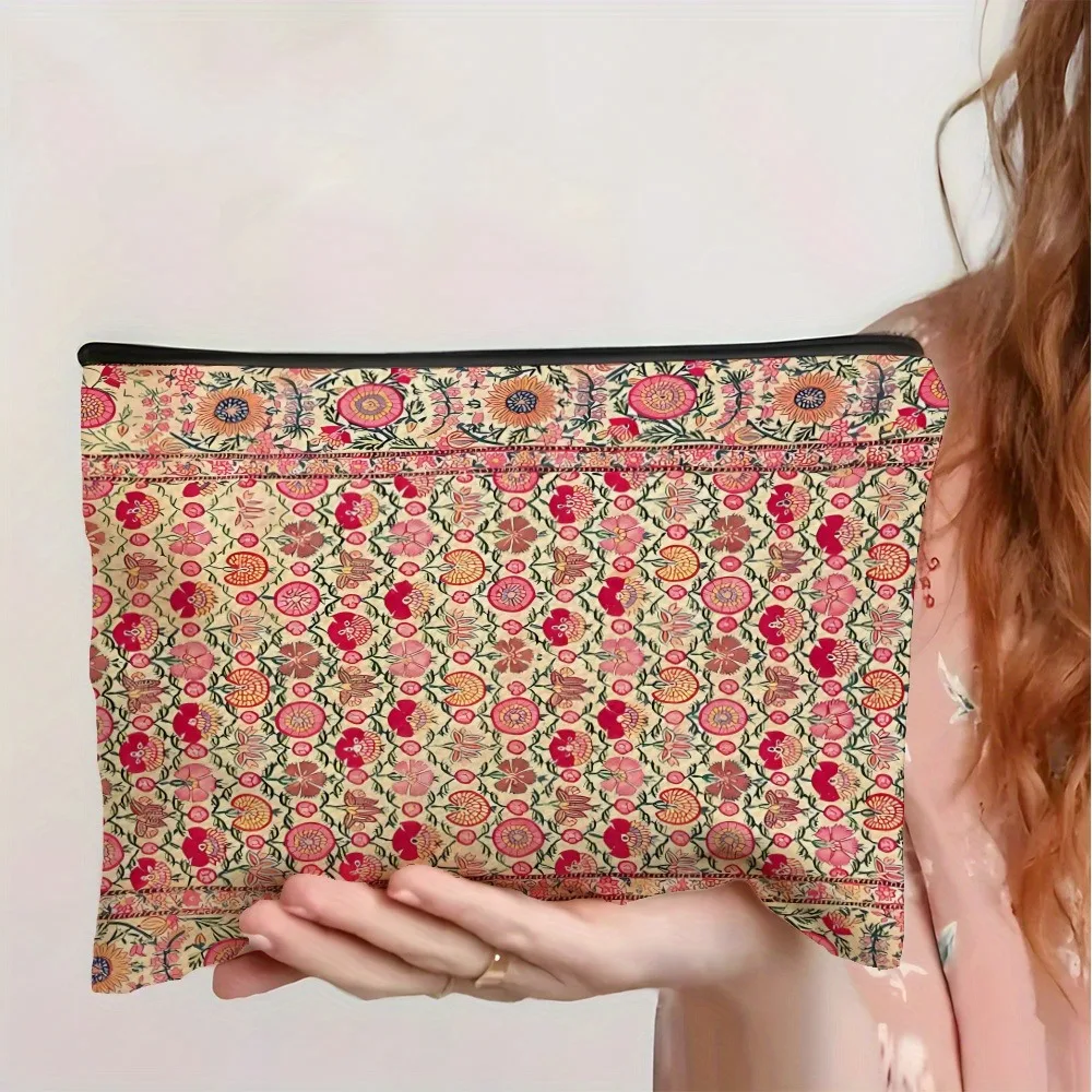 Vintage Bohemian Makeup Bag India Embroidered Cosmetic Bag Lightweight Foldable Travel Cosmetic Organizer, Toiletry Case