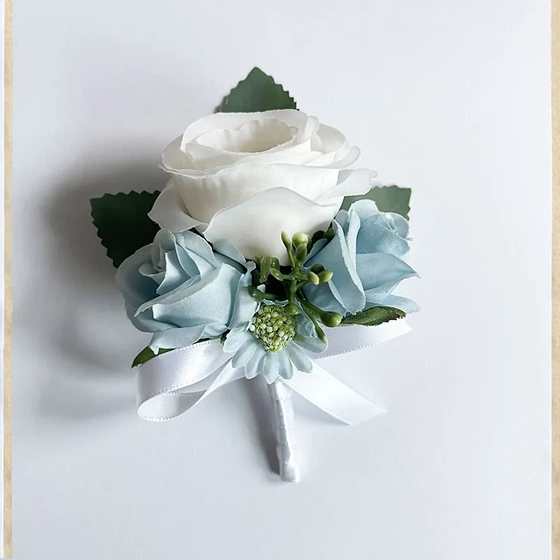 Wedding White Blue Flower Bouquet Bridal Accessories Marriage Silk Flowers Artificial Roses Wedding Bouquet for Bride Bridesmaid image 6