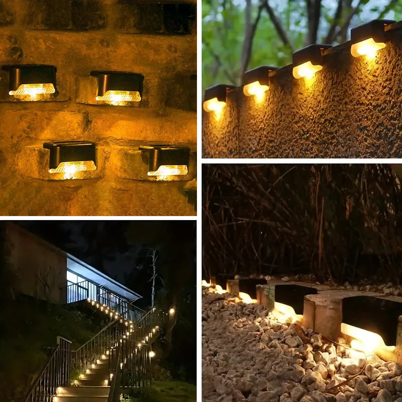 Warm White LED Solar Step Lamp Path Stair Outdoor Garden Lights Waterproof Balcony Light Decoration for Patio Stair Fence Light