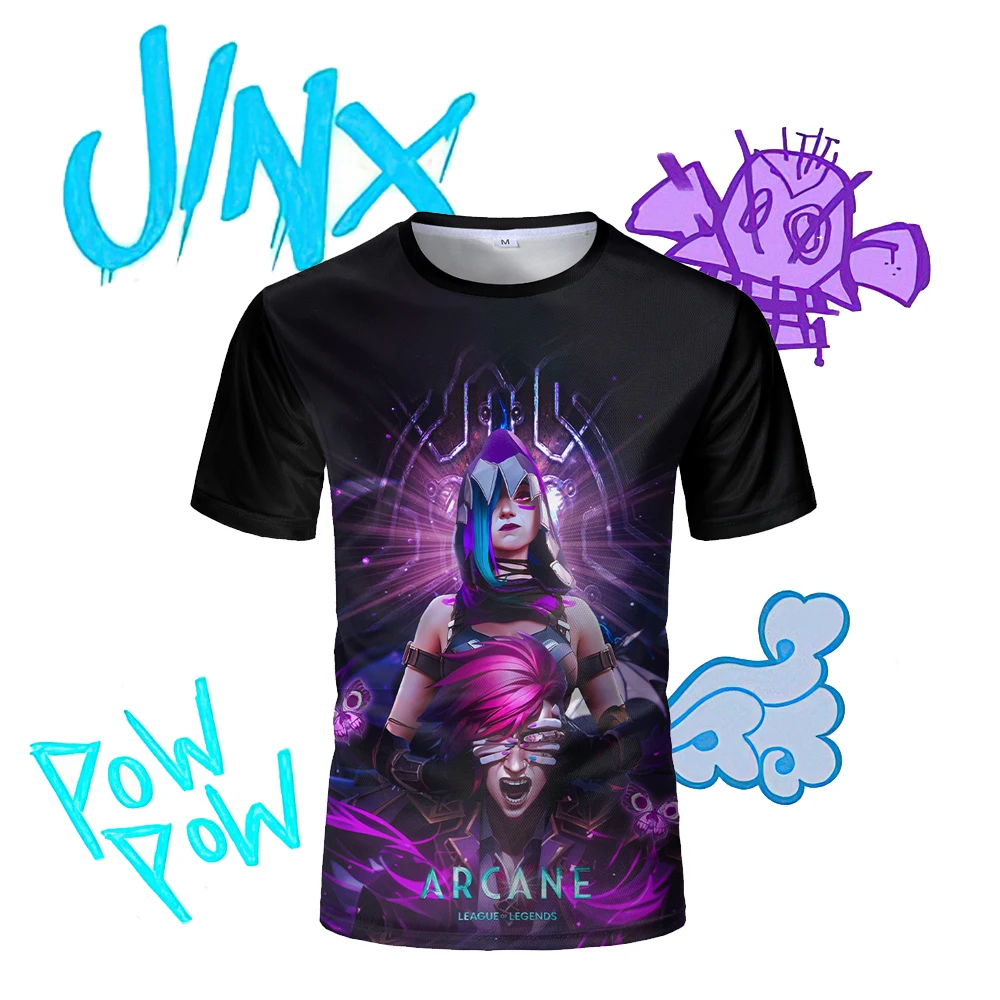 Arcane Season 2 Jinx T-shirts League Of Legends 3D Printing Caitlyn Viktor Street Oversized Tees Casual Holiday Tops Men's Gifts