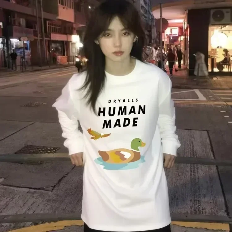 Human Made Duck Crewneck Sweatshirt Logo Print Loose Fit Long Sleeve Unisex Casual Top Men Women