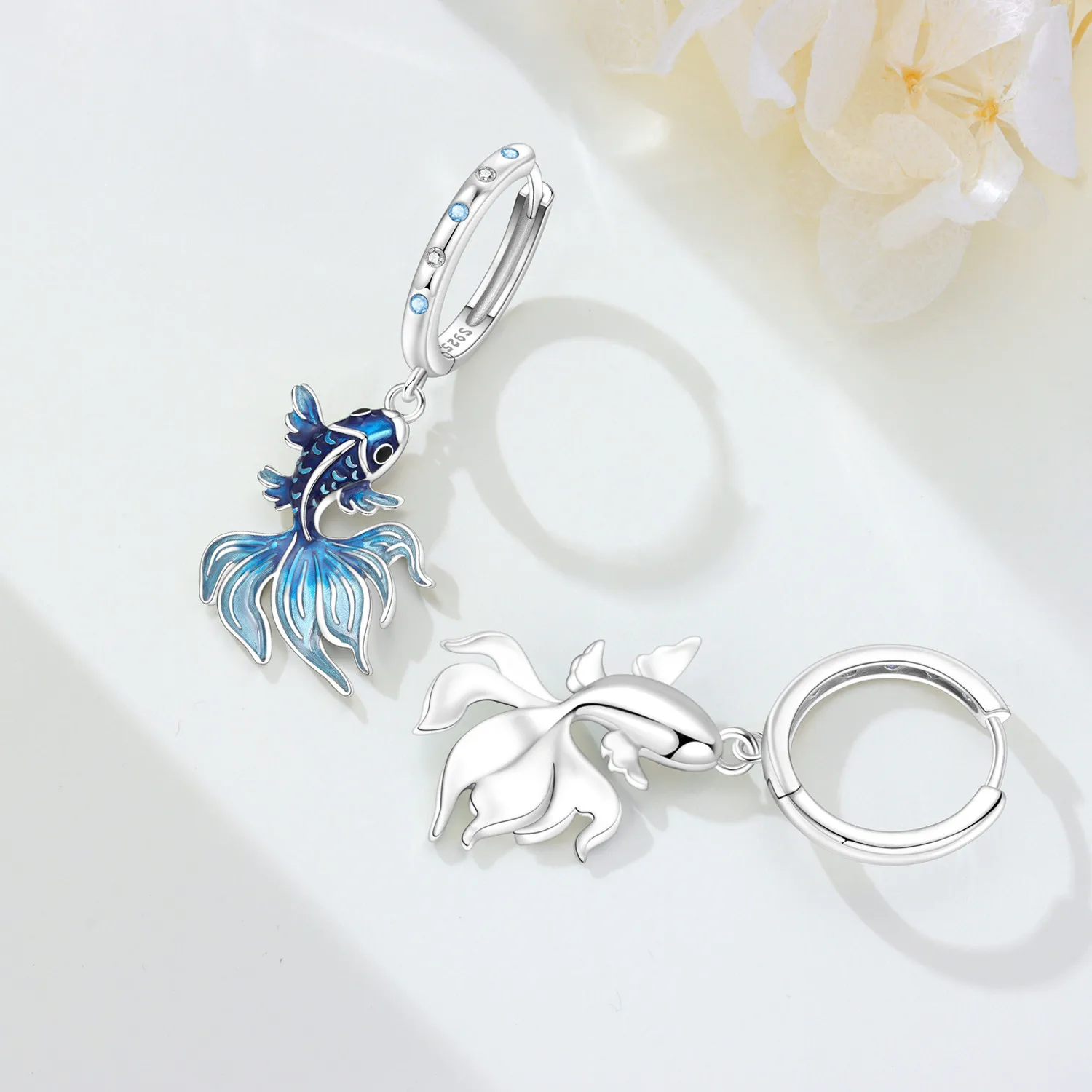 MISEFF S925 Sterling Silver Earring Marine Life Exquisite Blue Fighter Fish Earrings Original Fashion Jewelry For Women Gift