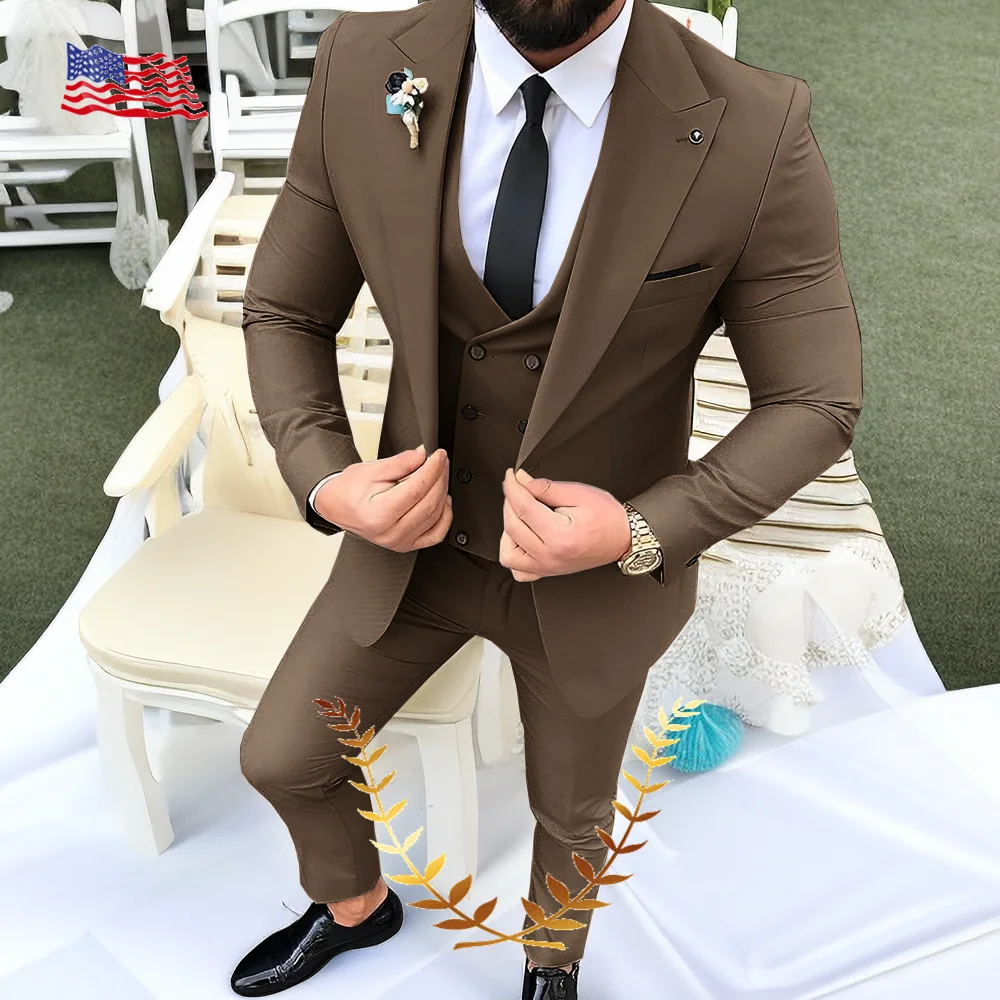 Yellow Handsome Men's Suit Wedding Tuxedo Groom Formal Jacket Pants Vest Three-piece Party Outfit Slim Fit Blazer Outfit Men