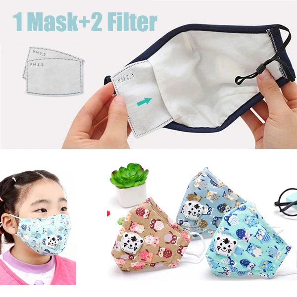 Tcare Mouth Mask Children Kids Pure Cotton Face Mask PM2.5 Respirator with Cartoon Animal Breath Valve Fits 3-15 Years Old Kids