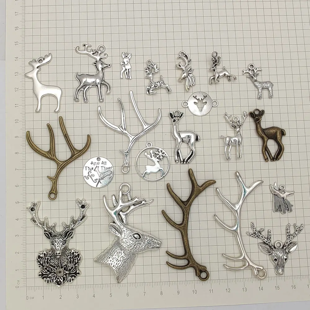 5-50pcs/lot Antique Christmas Deer Antlers Charms Xmas Elk Pendant For Diy Jewelry Making Supplies Wholesale Items Resale Bulk