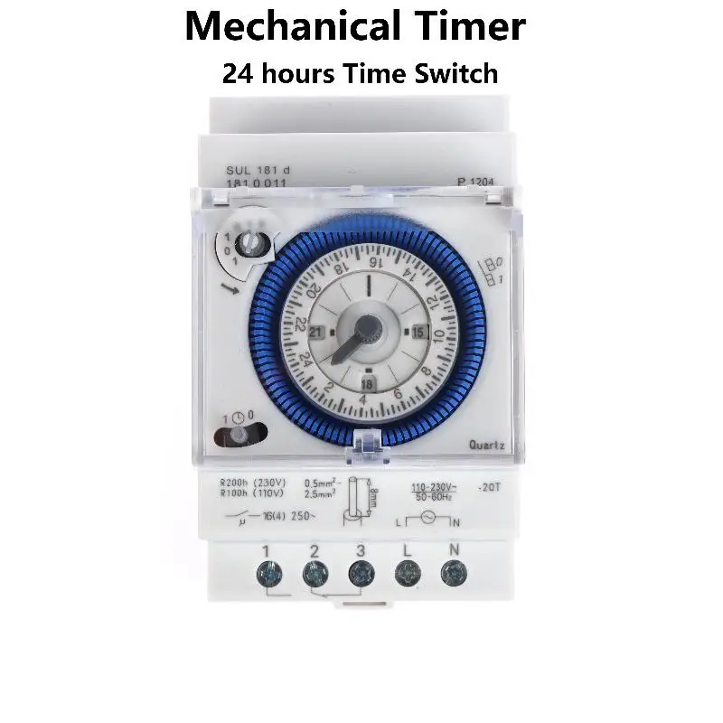 

Механический таймер SUL181d для промышленного использования, реле управления временем дневного и ночного времени 110–230 В, установка на треке