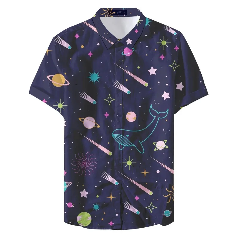 

3D Printed Funny Planet Animal Dog Graphic Shirts For Men Clothes Casual Streetwear Blouses Cartoon Y2k Lapel Blouse Button Tops