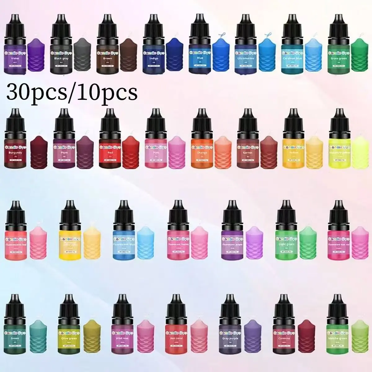 30/10/1 Colours -Highly concentrated liquid candles colours dye, colours for candle wax for gel wax, paraffin wax, beeswax-5ml