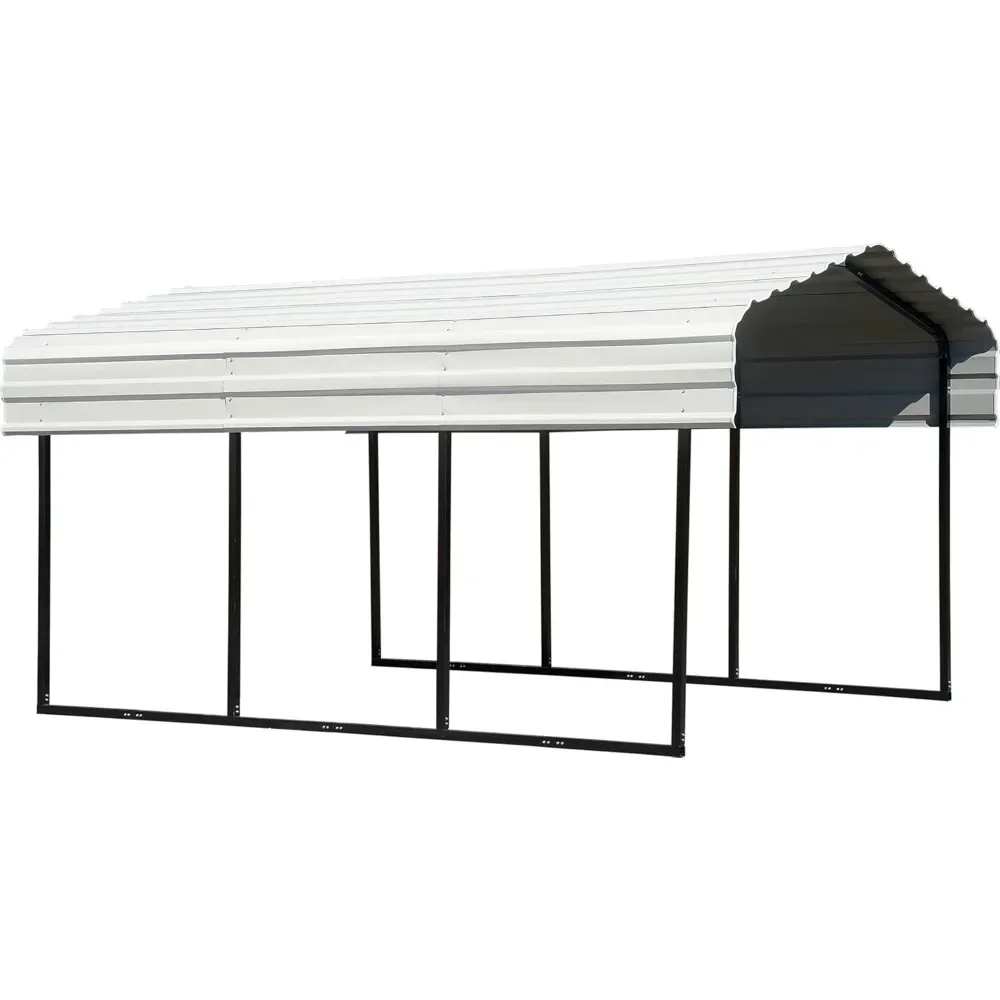 

10' x 15' x 7' Carport Car Canopy with Galvanized Steel Horizontal Roof, Garage Shelter for Cars and Boats, Eggshell