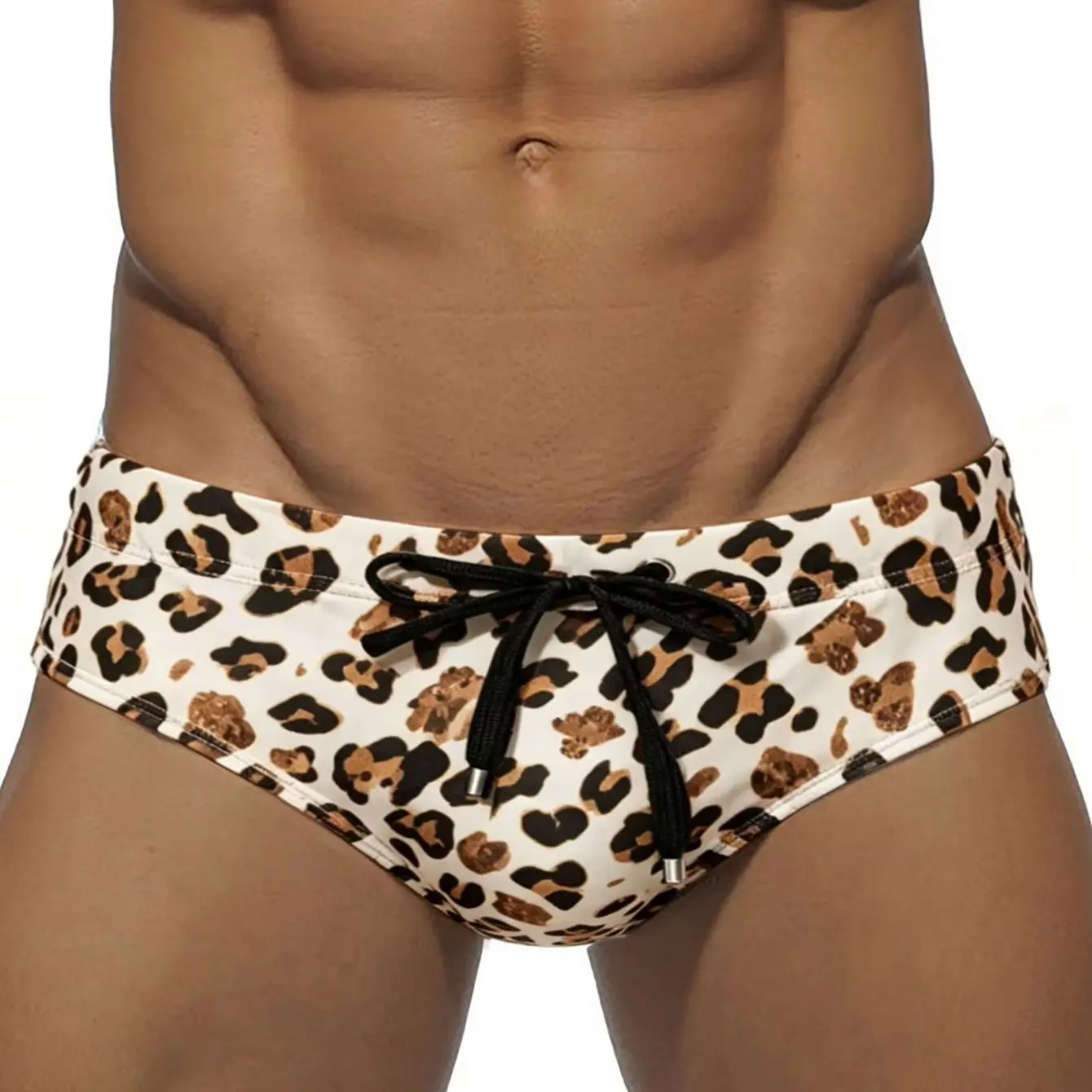 Herren Low-Rise Leopardenmuster Sexy Bikini Bademode Slips Dreieck Badehose Niedrige Taille Sport Strandhose Wassersport Badeanzug