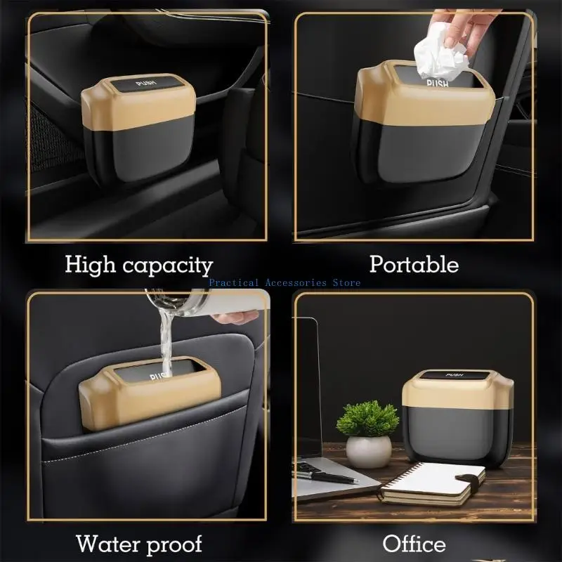 

U75E Car Trash Can,Leakproof Small Trash Bin with Lid and Bags,Garbage Dust Case Storage Box Organizers