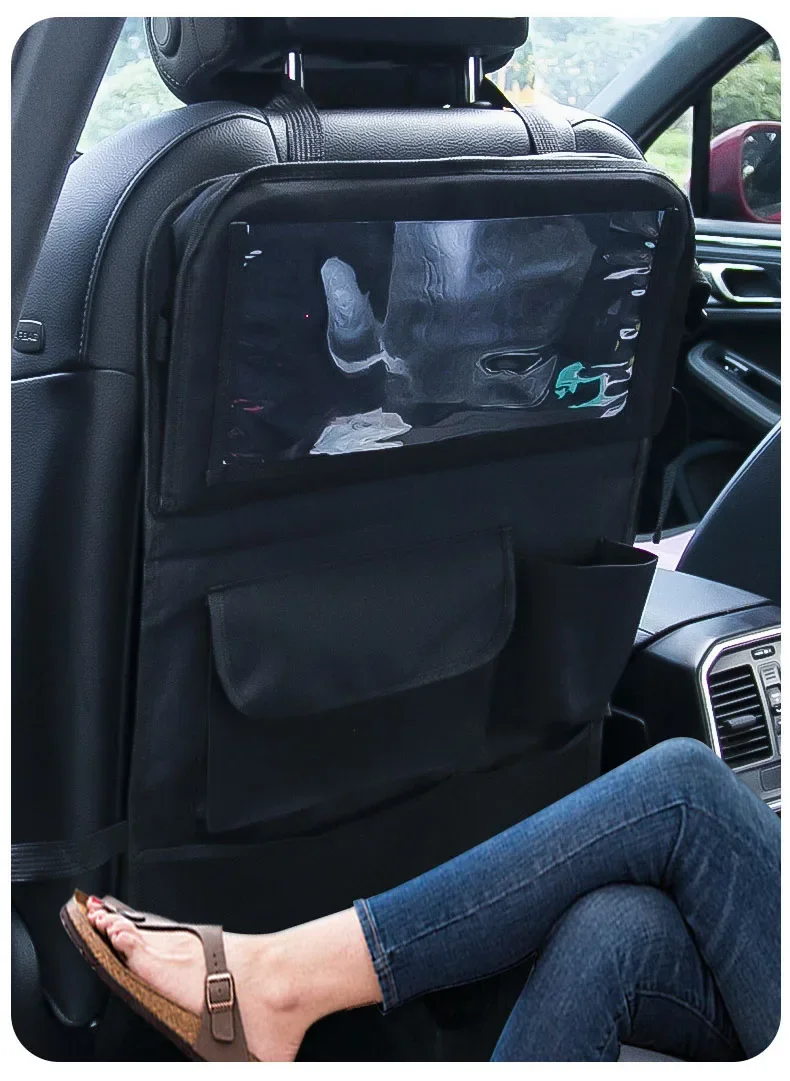 Car Seat Back Storage Bag Large Capacity Multi-Pocket Backseat Organizer Foldable Dining Table Tablet Tray Hanging Bag