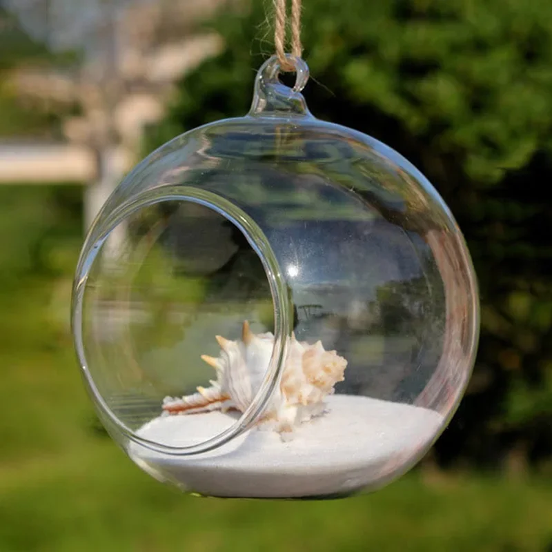 

8/10/12cm Transparent Glass Candle Holder Flower Hanging Ball Vase Terrarium Tea Light Candlestick For Home Wedding Party Decor