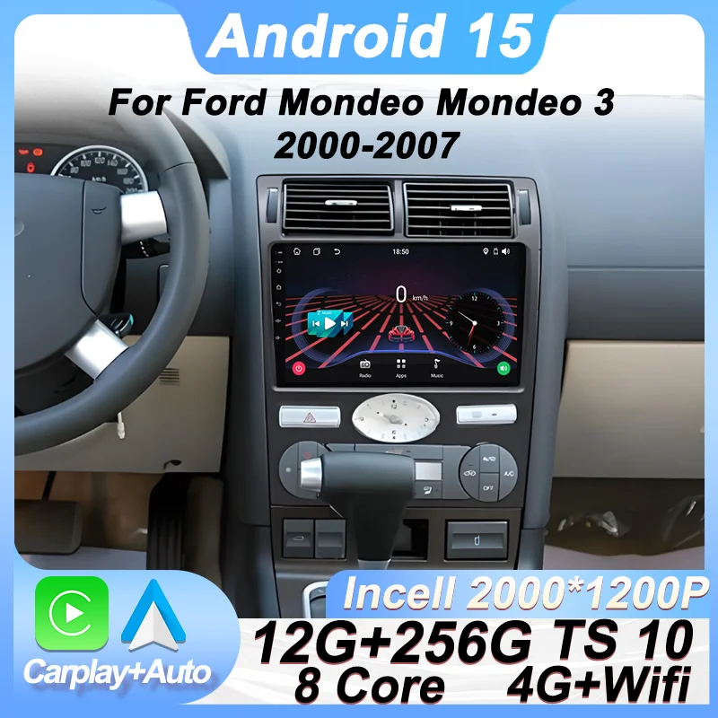 

Android 15 Car Radio Carplay Stereo For Ford Mondeo Mondeo 3 2000-2007 Bluetooth Automotive Multimedia Navigation GPS 8 Core RDS