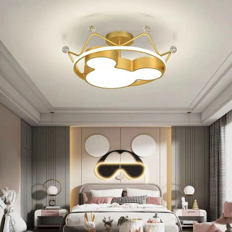 Dimmable led ceiling light kids room baby children girl bedroom decor crown mickey mouse ceiling lamp Princess chandelier lustre