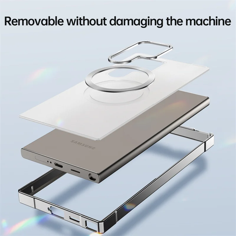 金属フレームプッシュプルつや消しバックボード電話ケース三星銀河 S24 S25 超 Magsafe 磁気耐衝撃保護ケース