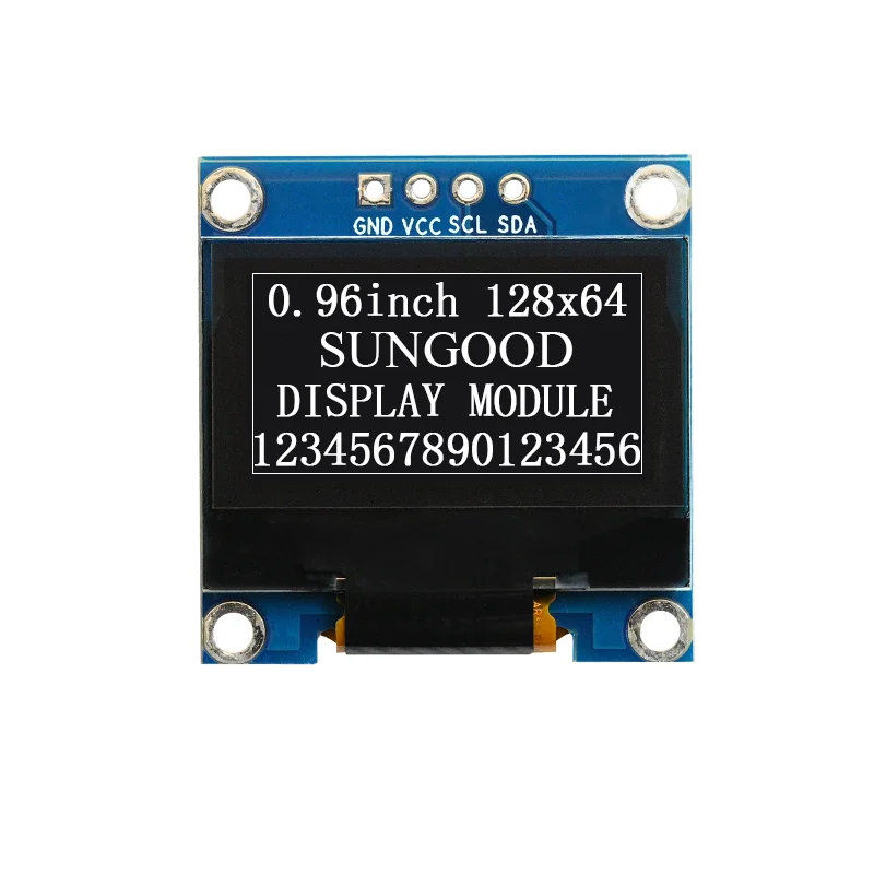 Módulo de exibição OLED de 0,96 polegadas, resolução 128*64, driver SSD1306, módulo de tela LCD, interface IIC, 4 pinos, 3,3 V