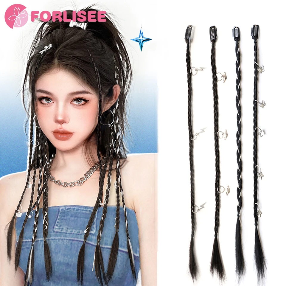 FORLISEE Wig Braided Hot Girl Dirty Braid Ponytail Sweet Cool Twist Braid Boxing Braided Hair Clip Fake Braid