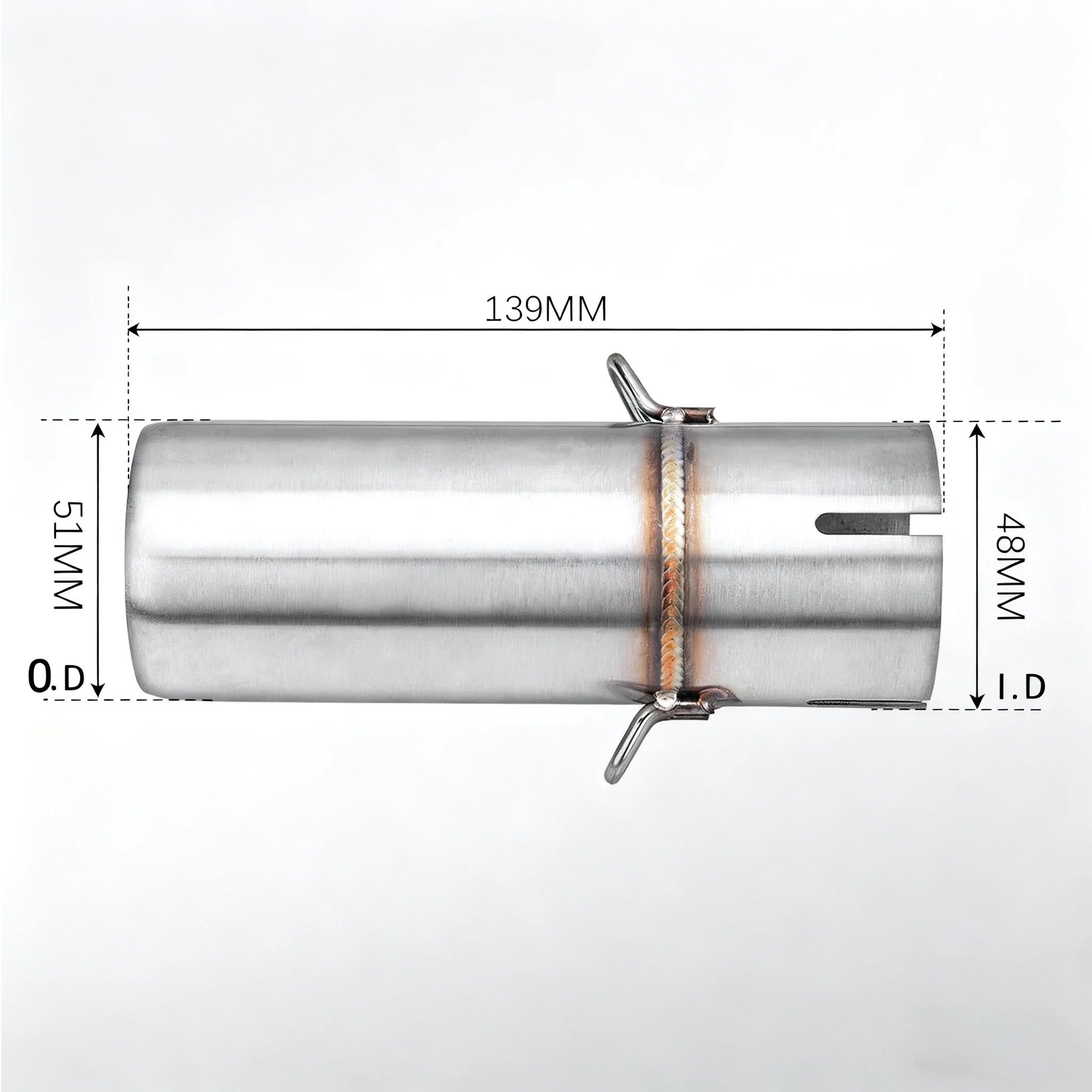バイク改造排気管排気中間部48mmアダプター51mm排気部非破壊設置