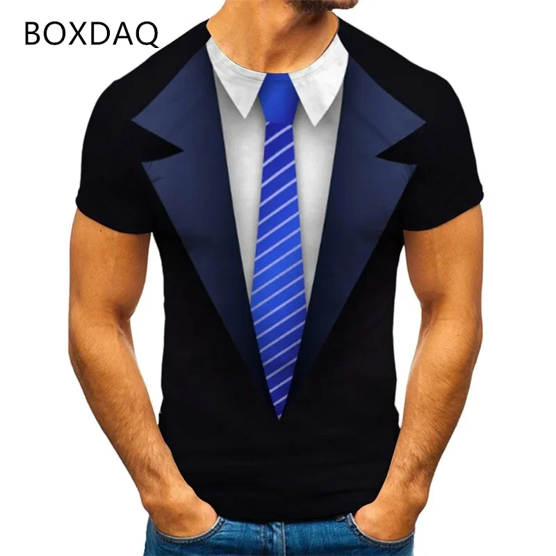Men's The Suit 3d Pattern T-Shirts Short Sleeve Streetwear Fashion Abstract 3D Printed Pullovers Tee Summer O-Neck Casual Tops