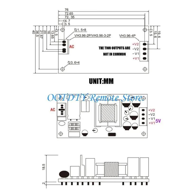 Open Installation Supply Module, AC100-240V to 24V and 5V Outputs, 12W Unit with Mounting Holes for Device Wiring and Internal