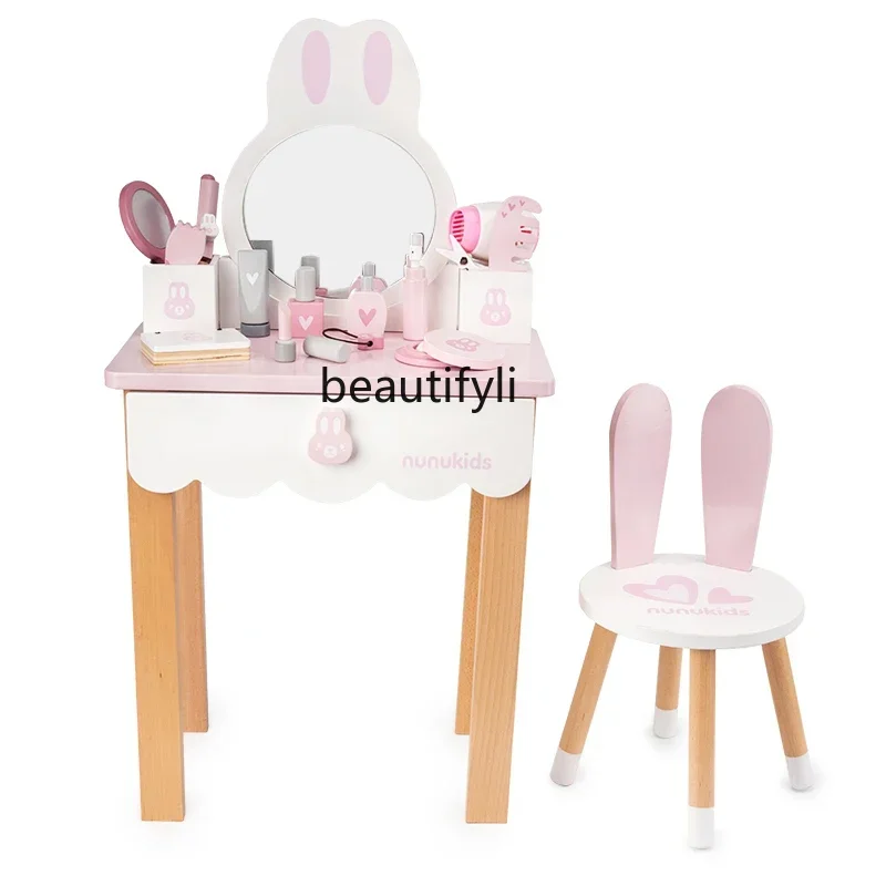 Commode de simulation pour enfants, table de maquillage princesse, jouet en bois, cadeau d'anniversaire pour fille de 2 à 6 ans
