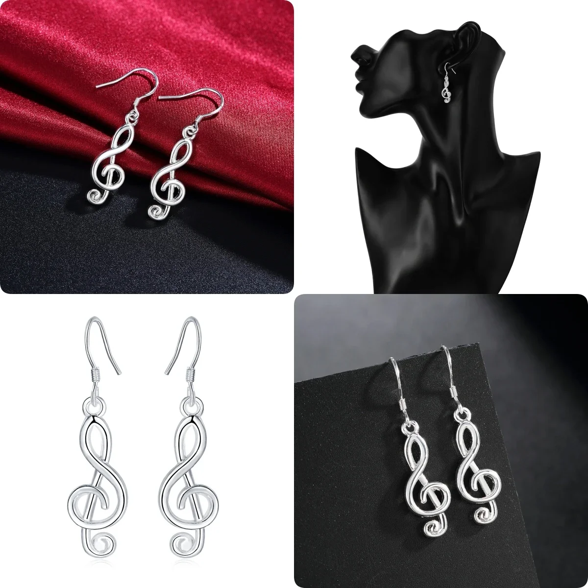 925 Sterling Silver Romantic music notation drop Earrings for Women Fashion Party Wedding Accessories Jewelry Christmas Gifts