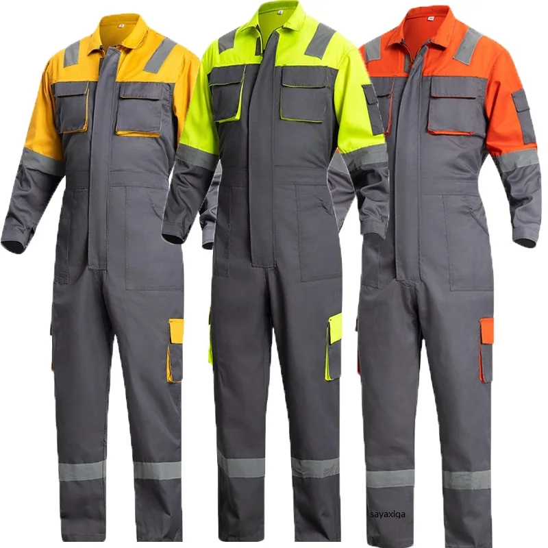 ورشة عمل ملابس العمل المقاومة للاهتراء Hi Vis بدلة عامة لمصلح السيارات بجيوب متعددة ملابس واقية لموقع البناء