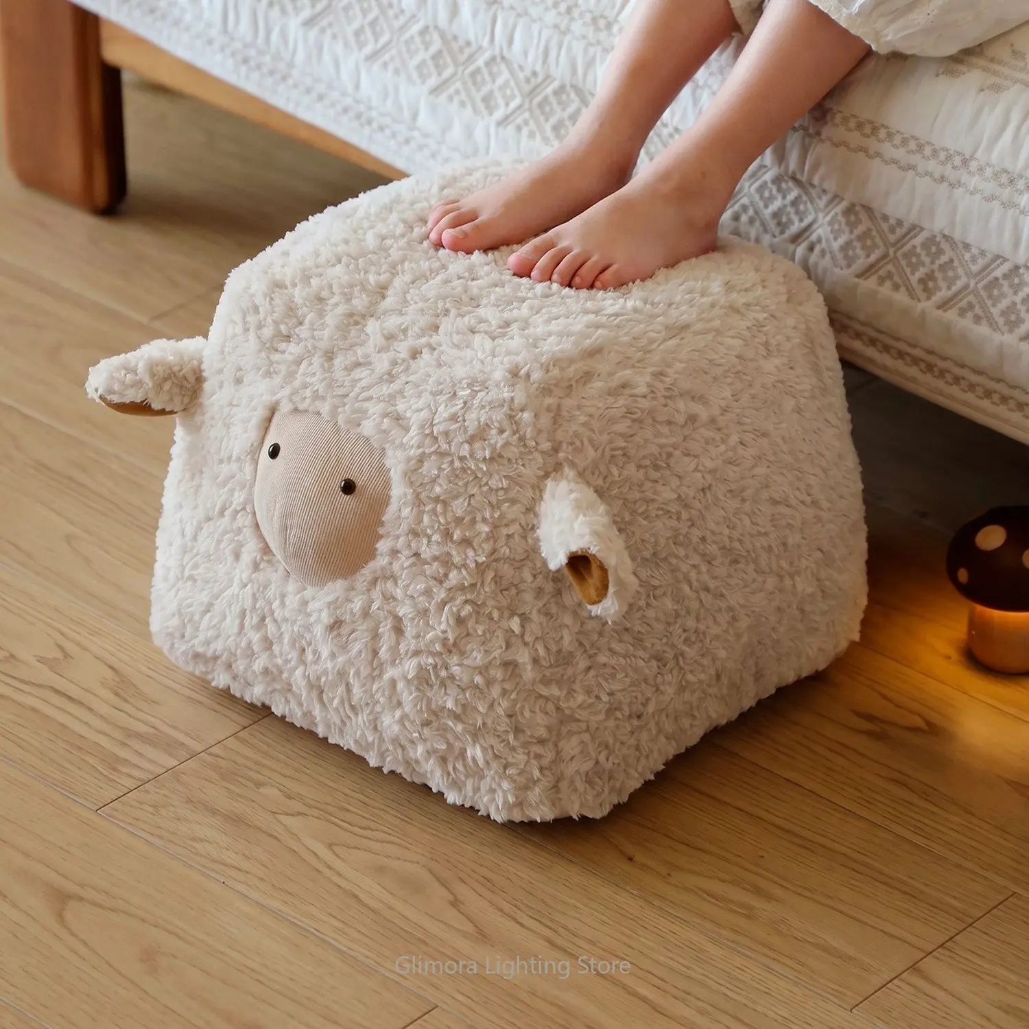 Upholstered Storage Stool for Living Room, Multifunctional Ottoman Footrest & Shoe Changing Bench with Soft Cushion for Entryway