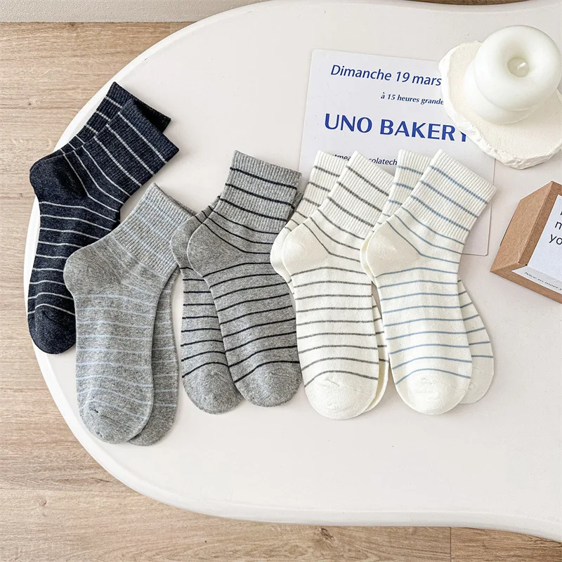 

5 шт. полосатые носки до середины икры, модный бренд, летний легкий стиль, классический стиль школьницы, носки в базовом стиле для студенток