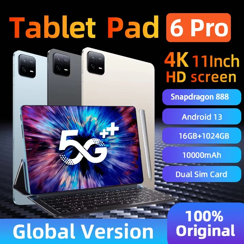 

2024 Originele Tablet Pad 6 Pro Globale Versie Tablet Pc Android 13 16 ГБ + 1 ТБ Snapdragon 888 11 дюймов 5G Wi-Fi Dual Sim Hd 4K Mi